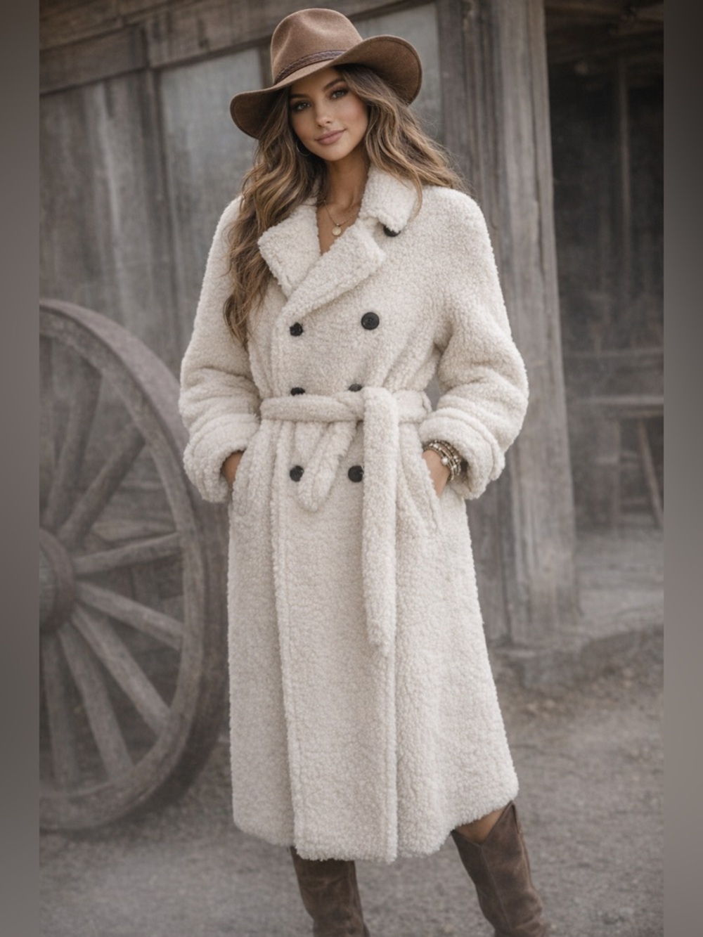Mango MNG Casual Teddy Coat Belted Sherpa Jacket Cream Size Small
